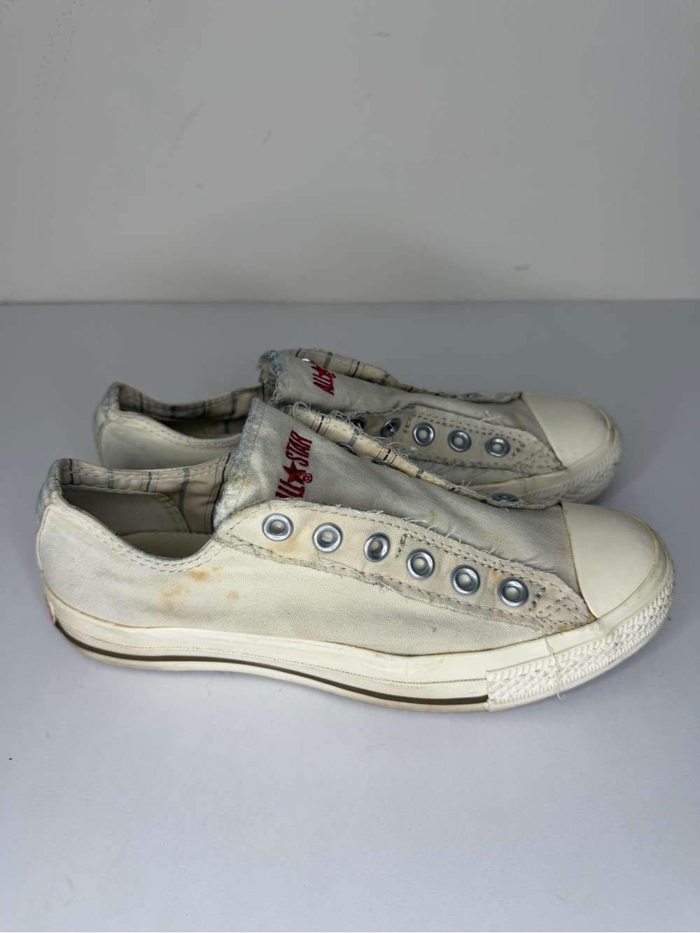 John Varvatos Converse Canvas Sneakers Lace less Slip On Mens Size 39 US 6 Beige